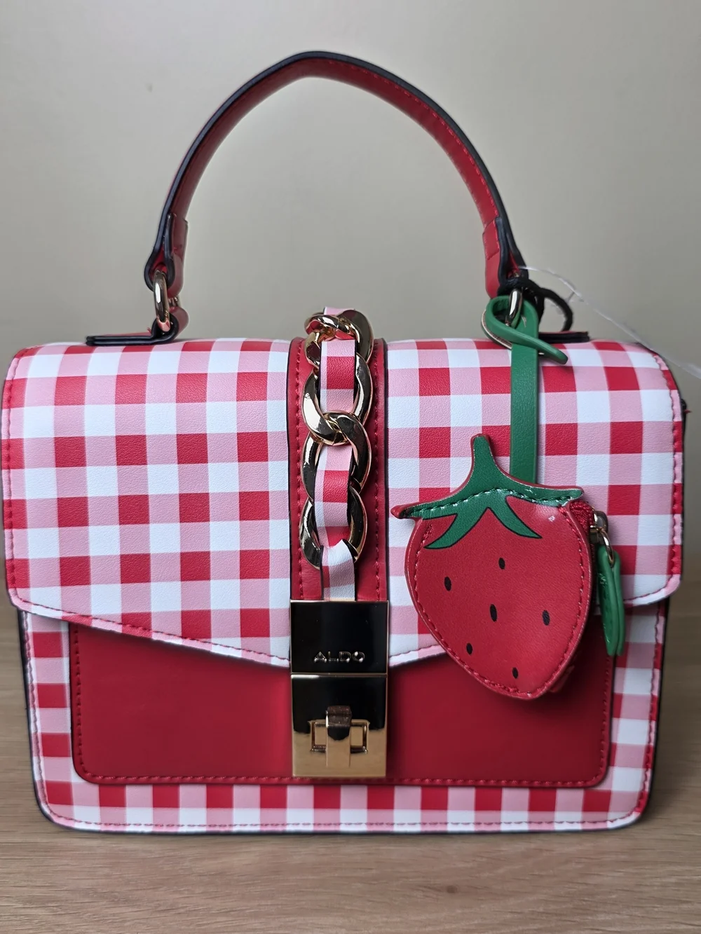 Aldo Red Gingham Strawberry Coin Purse Top-Handle Bag